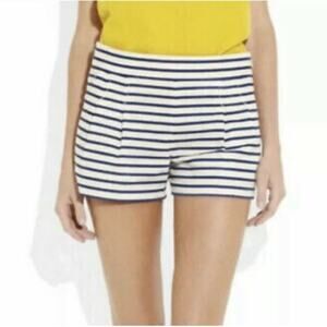 J. Crew Factory Sz 4 Shorts Linen Blend High Rise Pleated Nautical Stripe Womens